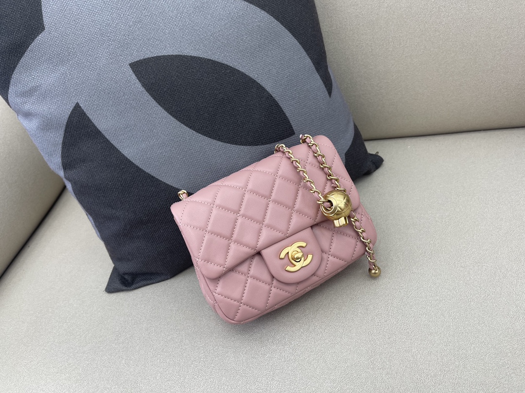 Mini Classic Flap Lambskin Bag AS1786 Light Pink/Gold